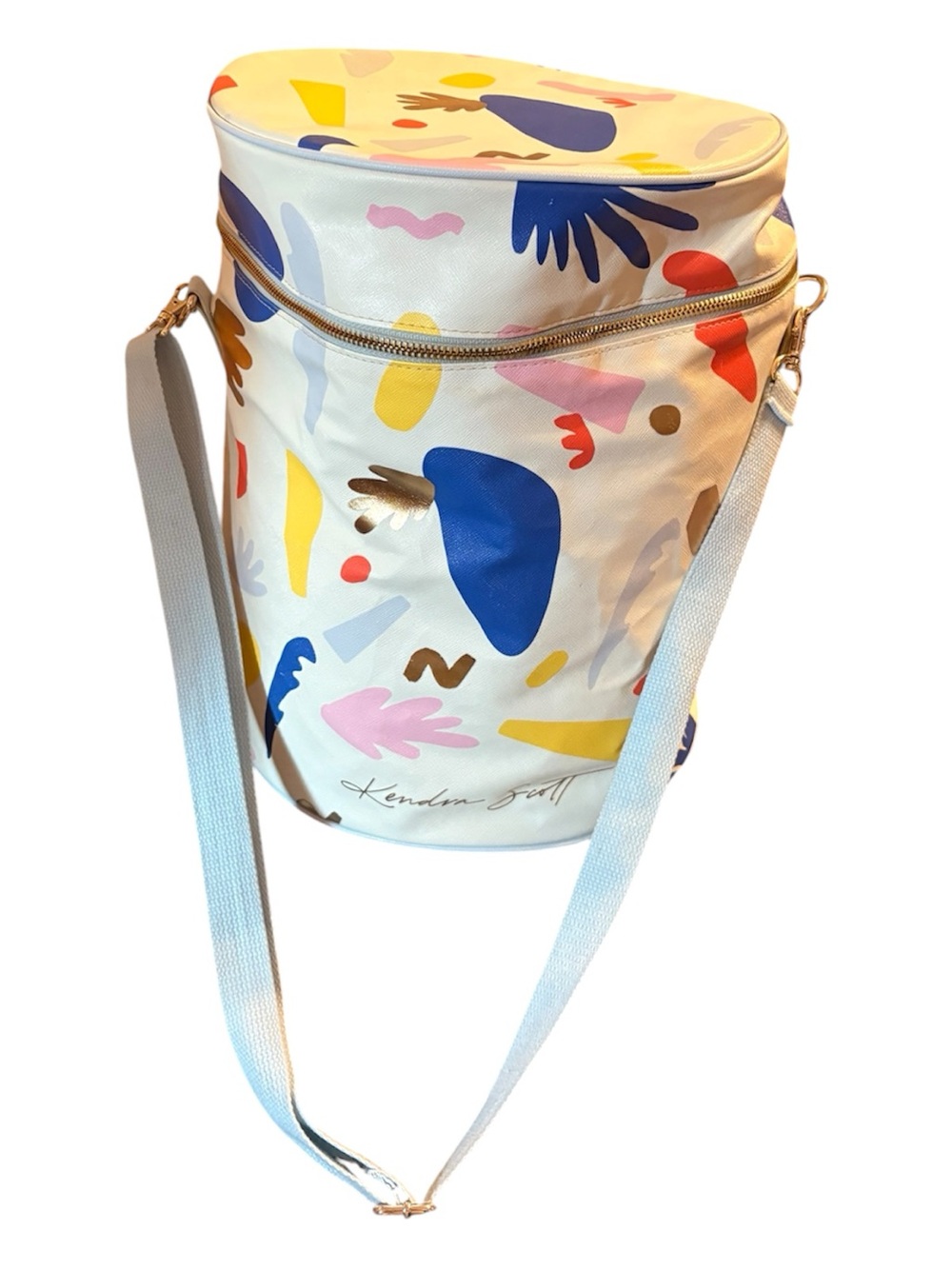 Kendra Scott Multicolor Abstract Print Bucket Bag with White Strap
